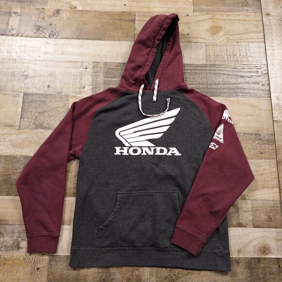 Factory Effex Honda Wing Hooded Pullover men's medium burgundy charcoal - Picture 1 of 11